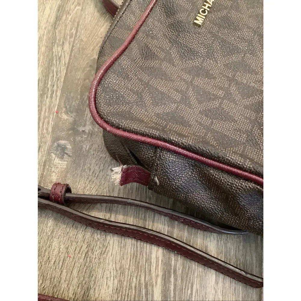 Michael Kors Brown Jet Set MK Signature Monogram Crossbody Bag Designer P8-2